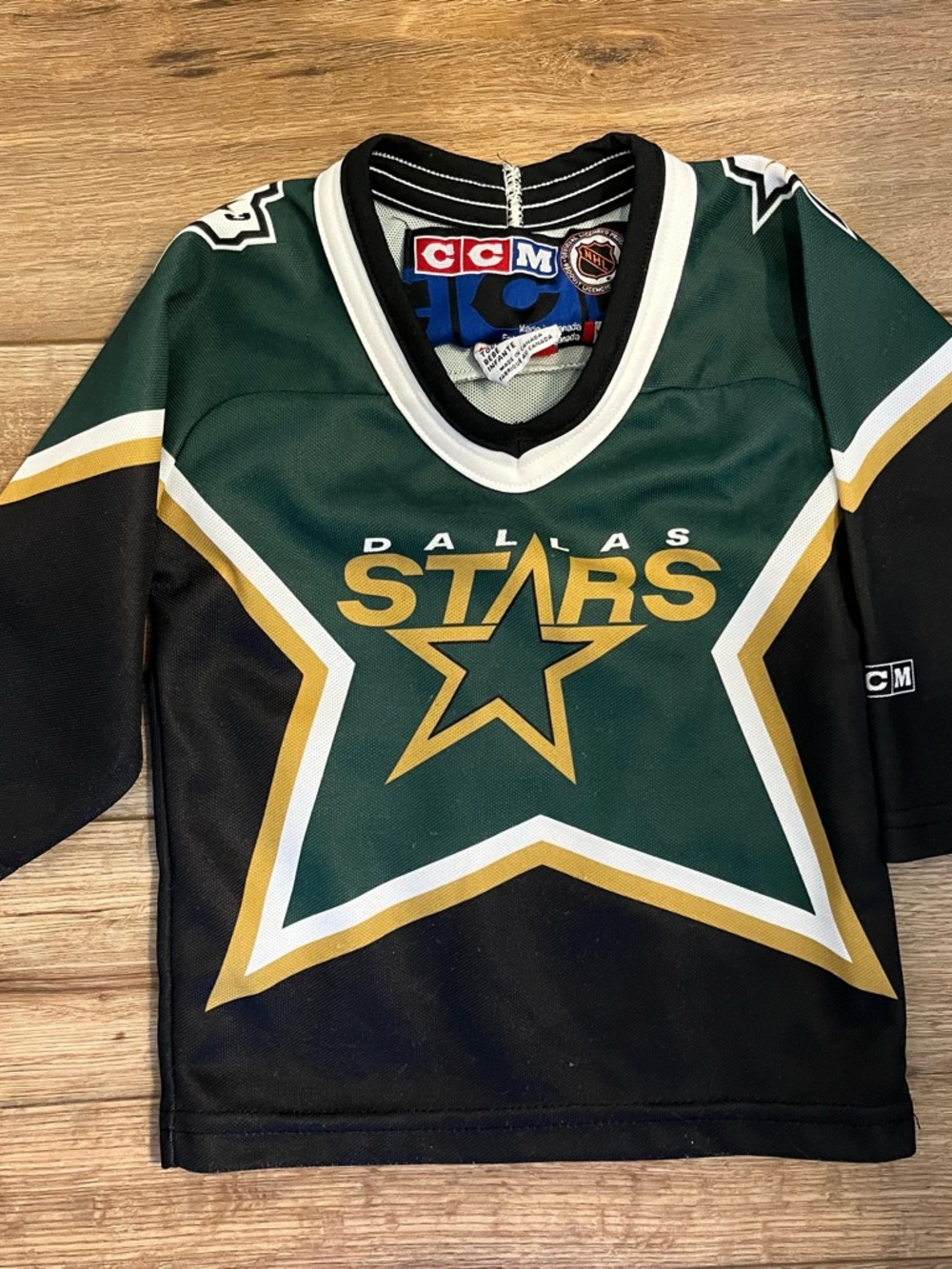 CCM Dallas Stars Kids Dark Green, Black & Gold Hockey Jersey